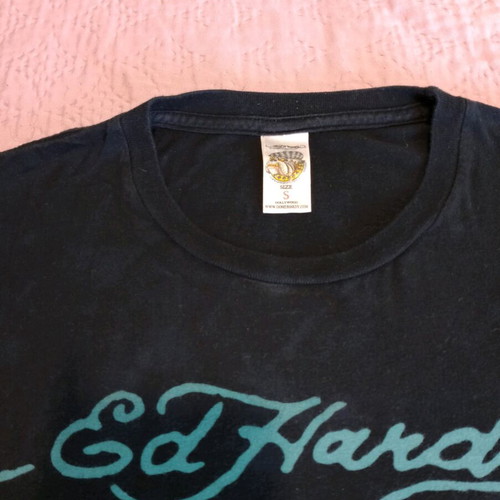 Ed Hardy T-shirt used in good condition, size S, black with multicolor design