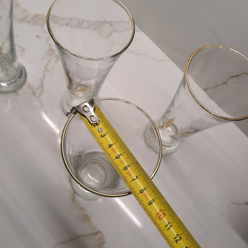 Retro glasses like new, set of 6 with engraved leaf patterns