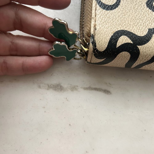 Tous Large Zip Around Wallet used, floral print, black and cream