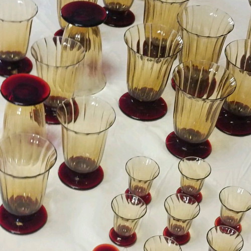 Vintage handmade glasses used, set of 28 pieces