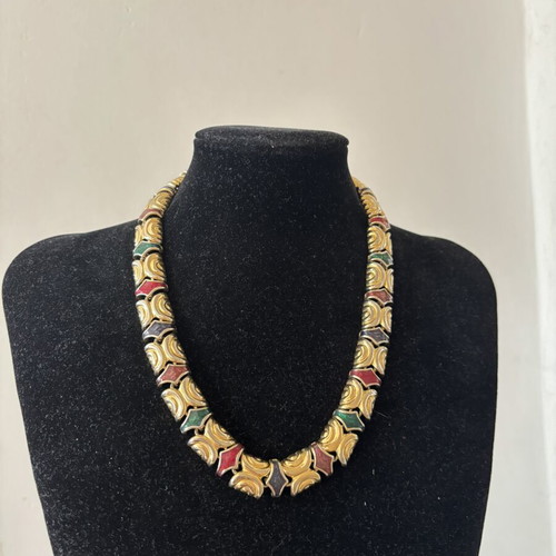Vintage Joan Rivers necklace used, red and gold
