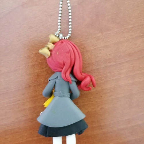 Necklace with polymer clay girl and steel chain new