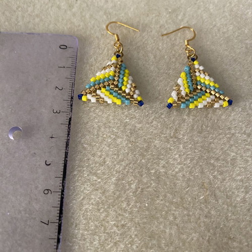 Handmade 3D Triangular Earrings Miyuki Delica new, white and blue