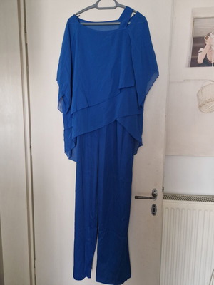 Women's two-piece set XL with straight long pants and asymmetrical top blue new