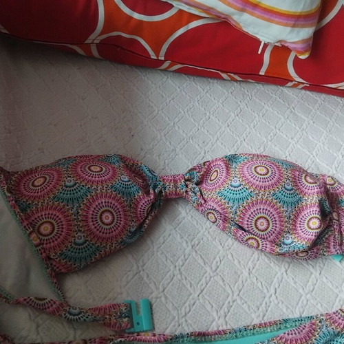 Primark strapless bikini used, pink multicolor, sizes L and XL