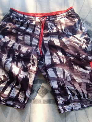 BodyTalk men's swim shorts used, size Large, black and red