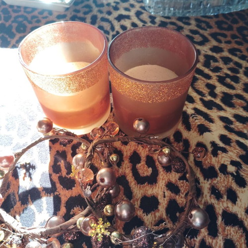 Decorative candles used, set of two in glass holders