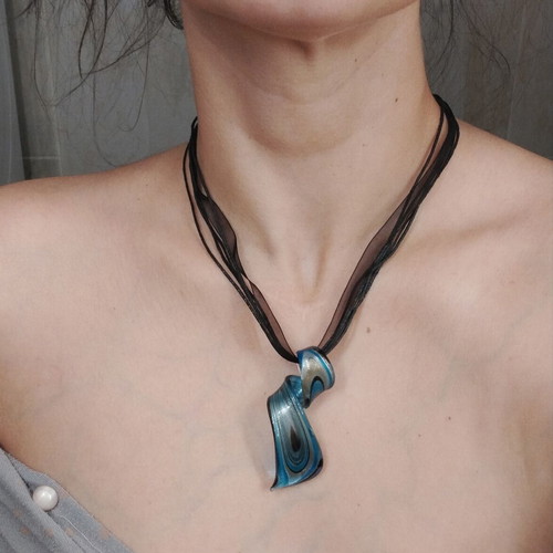 Handmade Murano Style Glass Pendant Blue Gold