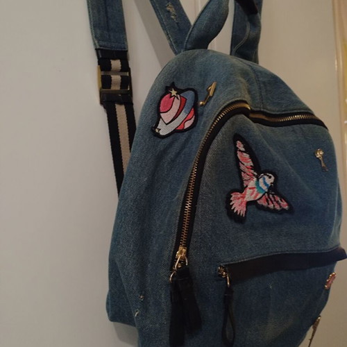 Zara denim backpack like new with patches blue and beige