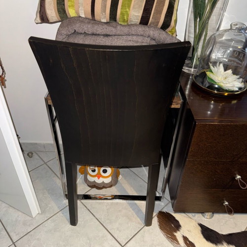Wooden brown chairs with leather seat used, set of 6