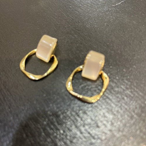 Earrings with modern geometric design like new, beige and gold finish