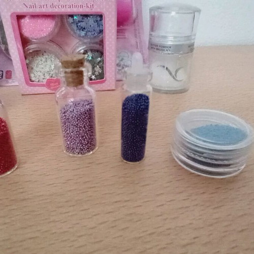 Nail art items used, decoration set with tips and glue