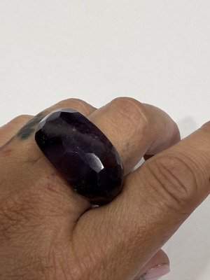 Amethyst ring carved from solid natural stone, size 59