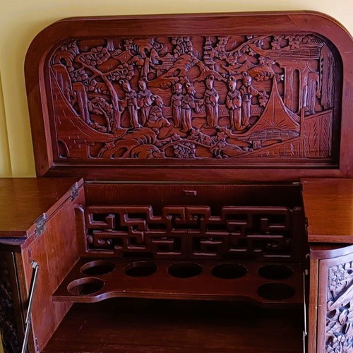 Vintage Chinese hand carved wooden bar used