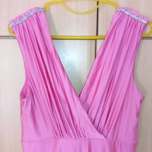 Long pink evening dress like new with neckline and open back