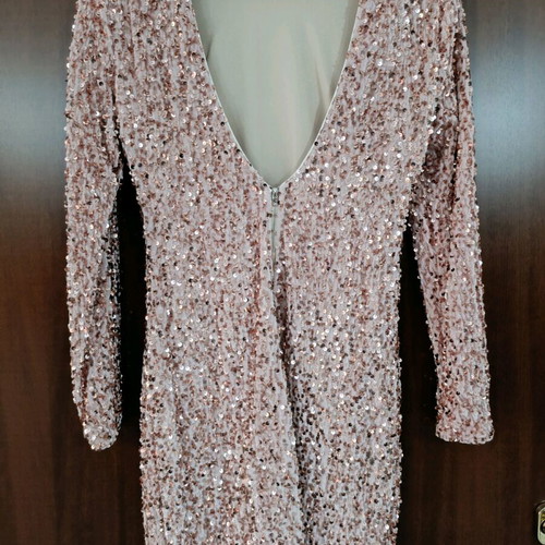 Short sequin dress pink-gold like new, size L