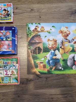 Puzzle set with Disney, Paw Patrol and Three Little Pigs