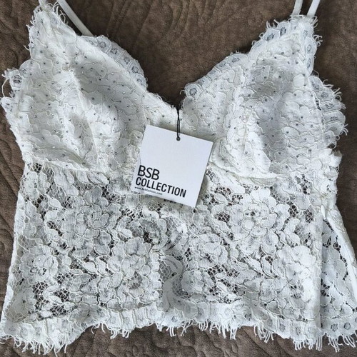 BSB Lace Top White New With Small Rhinestones And Side Zipper