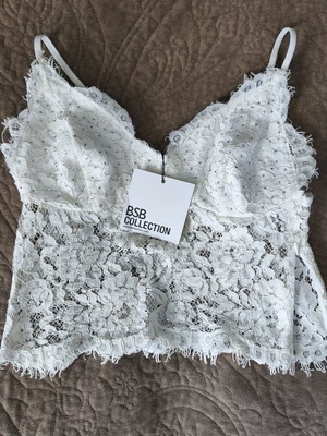 BSB Lace Top White New With Small Rhinestones And Side Zipper