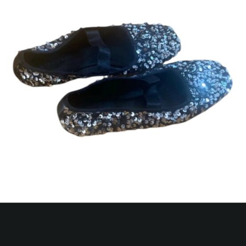 Black ballet flats with silver sequins, size 36