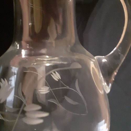 Crystal water jug from 1960 like new with carved decoration