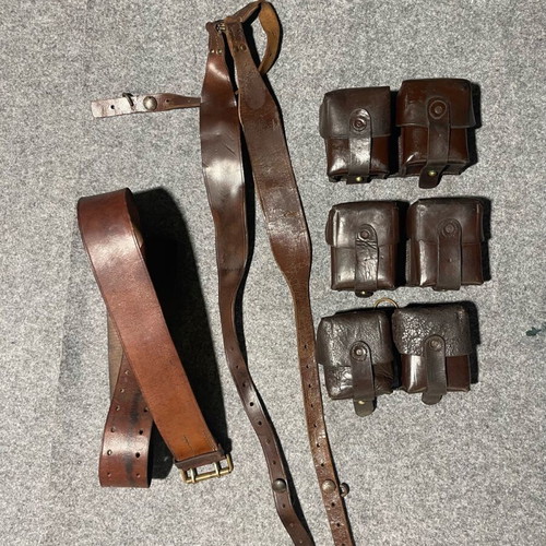 Greek Army Soldier Equipment 1917-1941 Used Y Strap Belt and 3 Manlicher Pouches