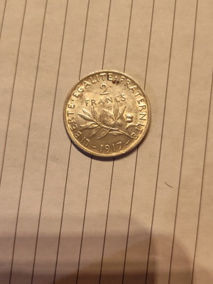 Silver 2 FRANCS 1917 used, 8.35 g silver