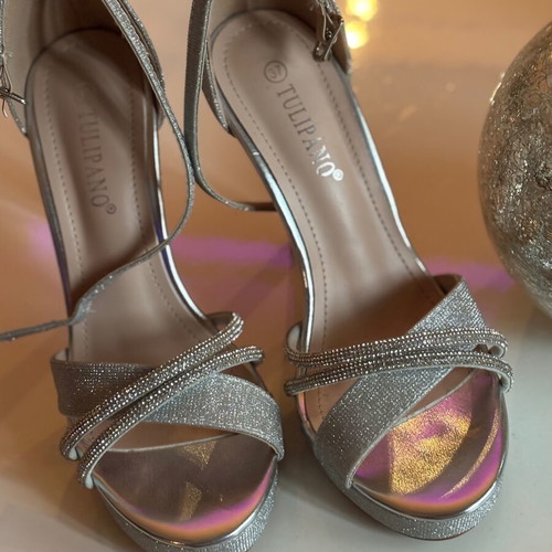 Silver sandals, size 37, platform heels