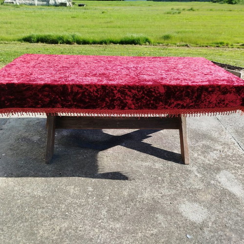 Velvet vintage bedspread with fringes needing repair