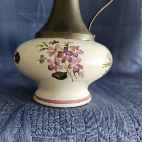Small pitcher or vase from French porcelain and pewter like new