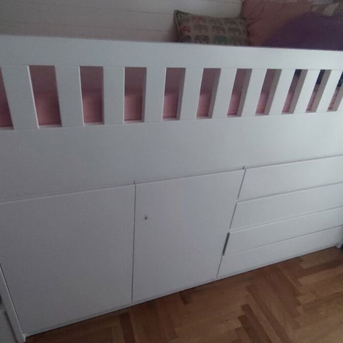 Bed with storage space, lacquered wood
