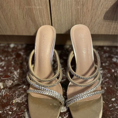 Luigi gold mules with rhinestones, size 38