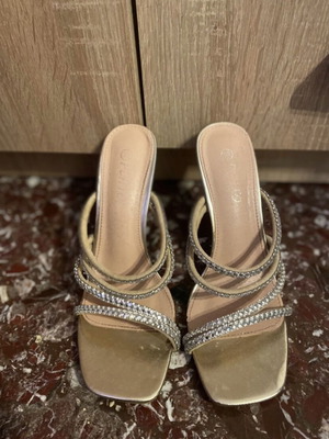 Luigi gold mules with rhinestones, size 38