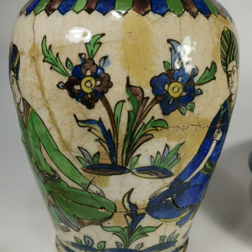 Persian ceramic vase Qajar 19th-20th century used, broken and repaired
