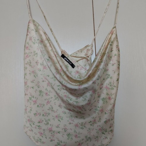 Gina Tricot satin top new with floral pattern and cowl neck