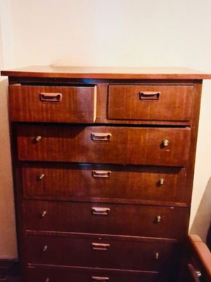 Wooden vintage chest of drawers used, brown, 7 drawers