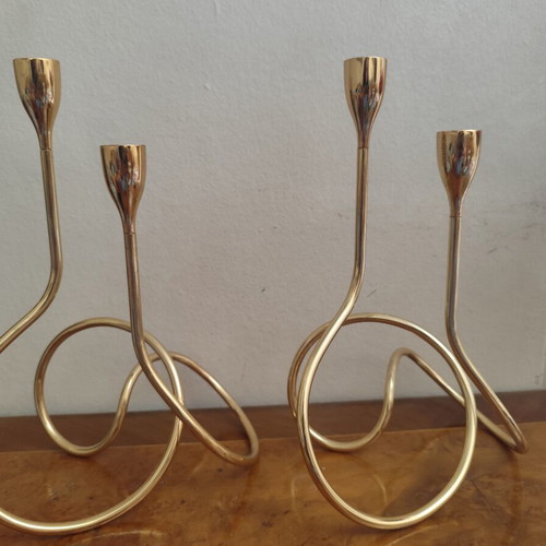 Black & Blum Loop Maison Candleholders inspired by Fibonacci, like new, gold 28cm