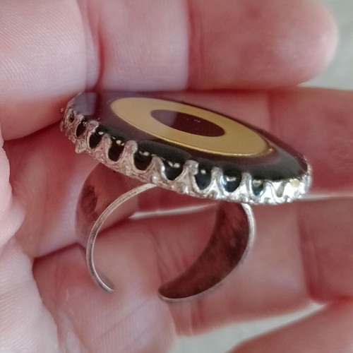 Statement ring circular, two-tone, adjustable, used
