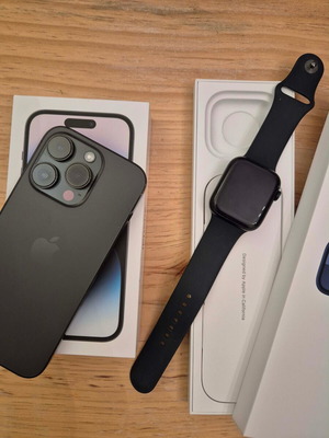 iPhone 14 Pro και Apple Watch Series 9 45mm σαν καινούργια, μαύρα
