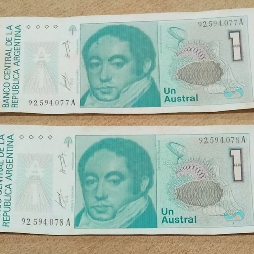 Argentina 1 Austral 1985 banknotes like new, consecutive numbers