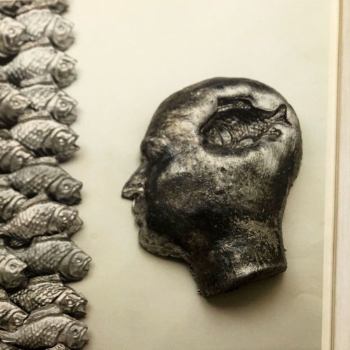 Lithograph P. Charalambous "Head and Fish" used, 1990s