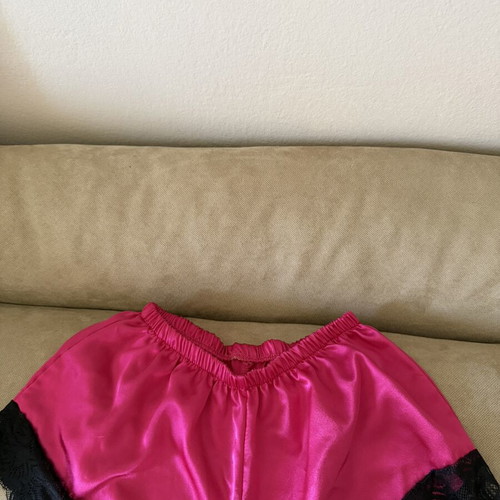 Lingerie bottom, pink satin with black lace