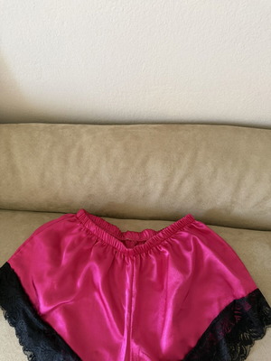 Lingerie bottom, pink satin with black lace