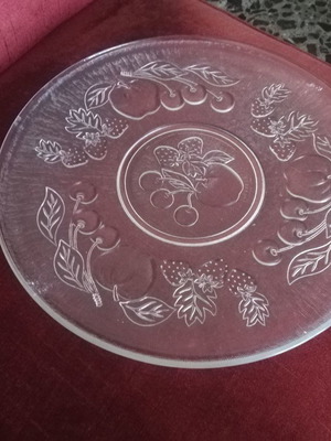 Glass serving platter with embossed fruit like new
