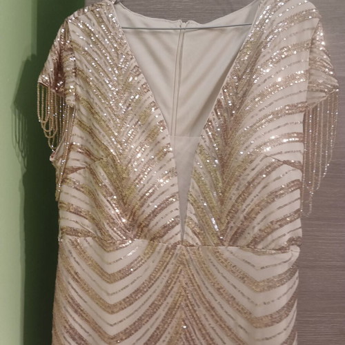 Gold beige maxi dress 2XL with chain sleeves