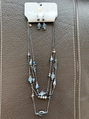 Jewelry set with blue stones necklace and earrings new
