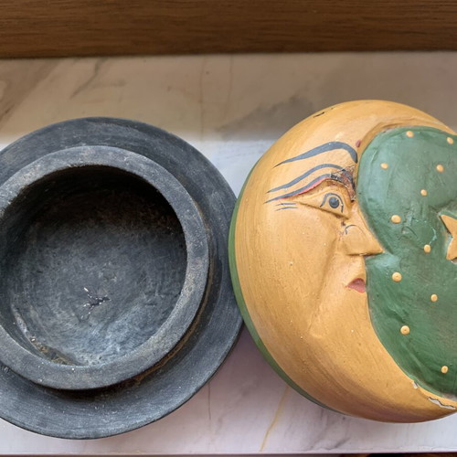 Wooden decorative box with moon used, handmade