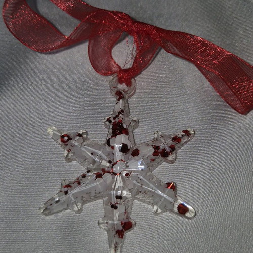 Handmade snowflake ornament red and white from liquid glass new