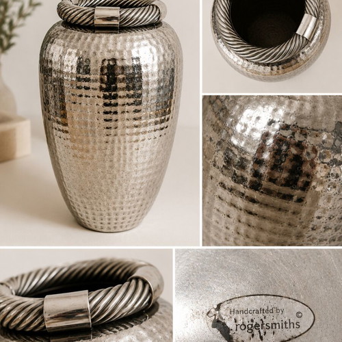 Large Handcrafted Hammered Metal Vase like new