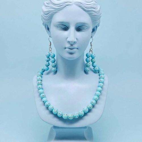 blue summer necklace and earings set